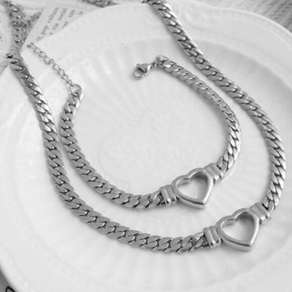 Heart Link Necklace & Bracelet Set | Sterling Silver 925